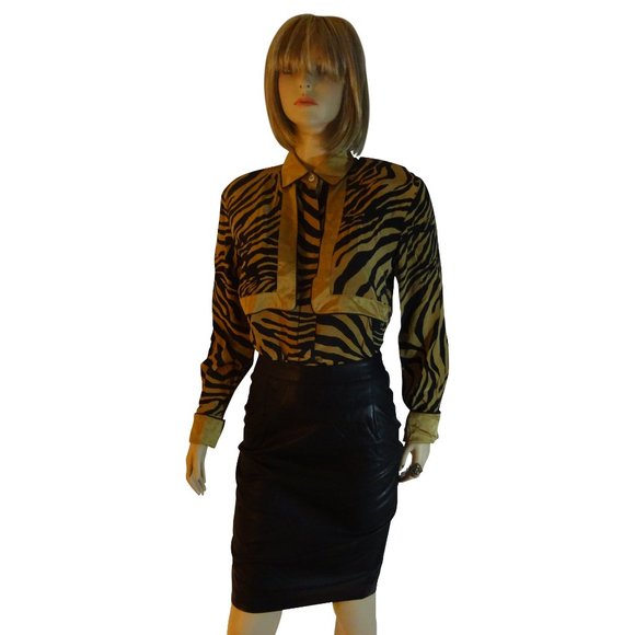 Vintage Paolo Santini 100% Silk Black Tan  Blouse Size 10 - Picture 5 of 5